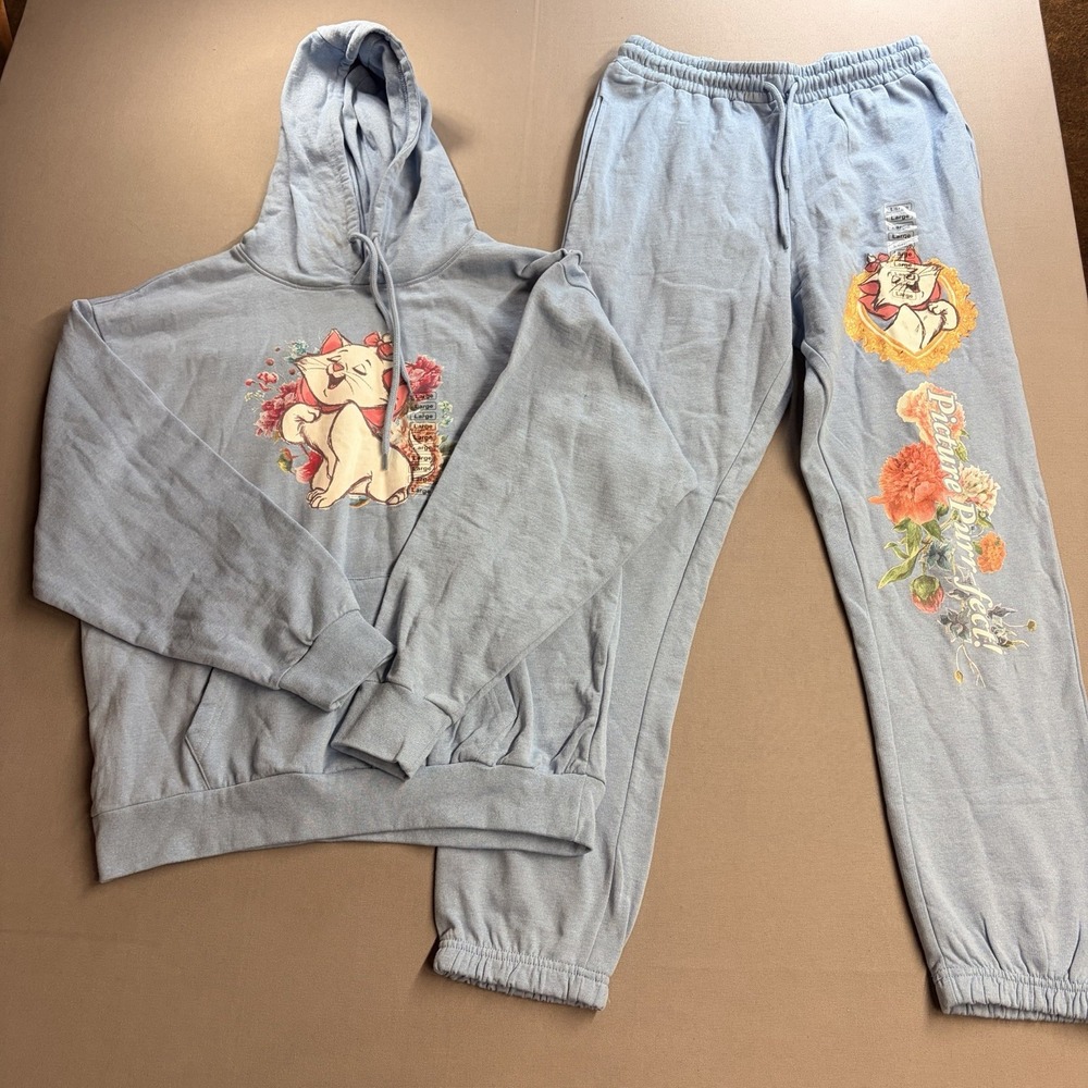 Disney Aristocats Marie Picture Purrfect Hoodie Jogger Set Blue L Top M Pants